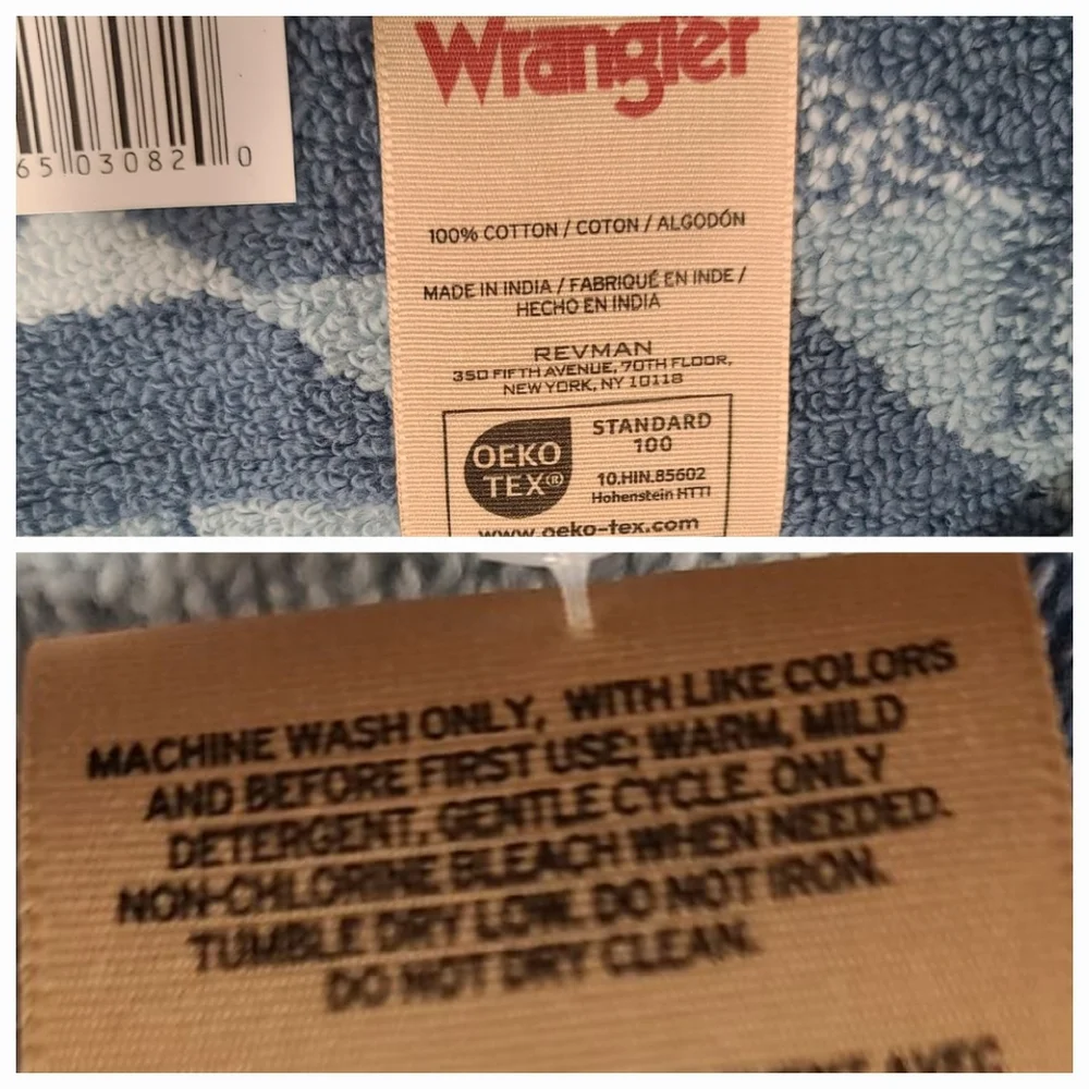 4pc Wrangler Hand & Tip Towels Blue Aztec Super Soft Western Ranch Cowboy NEW